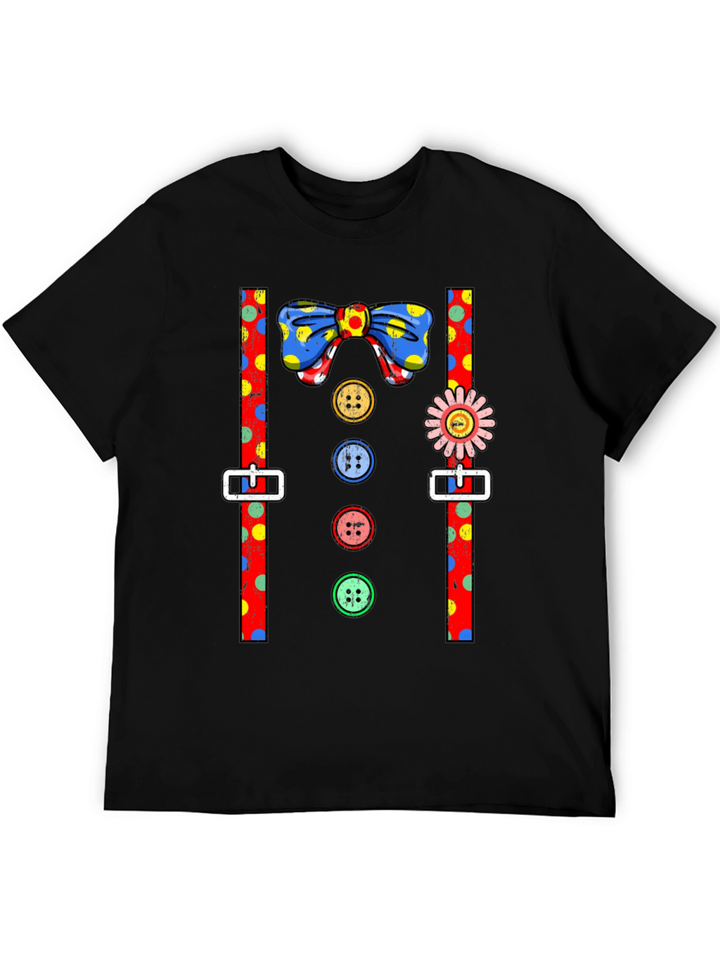 Clown Costume T-Shirt Bowtie Suspenders Buttons
