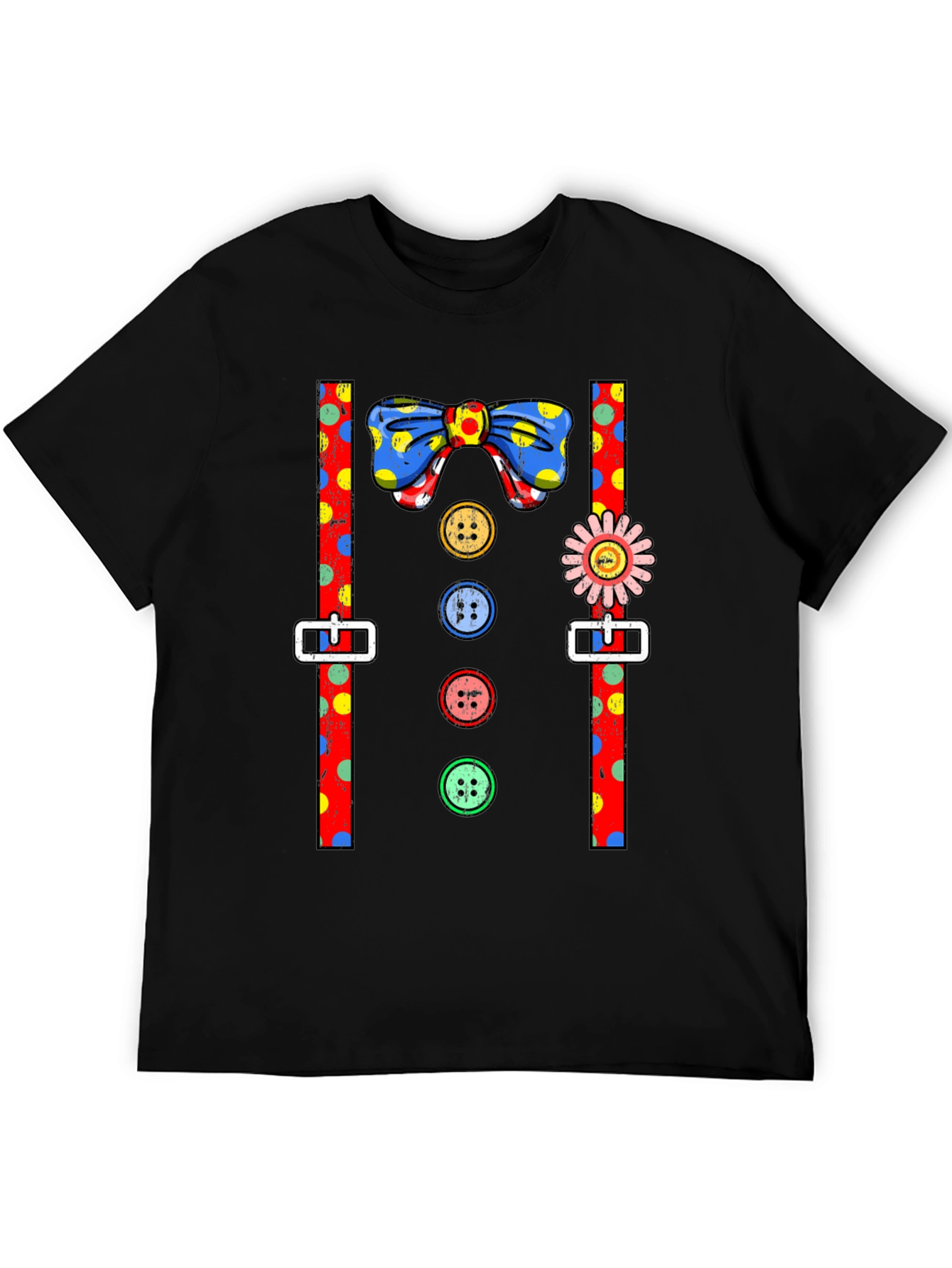 Clown Costume T-Shirt Bowtie Suspenders Buttons