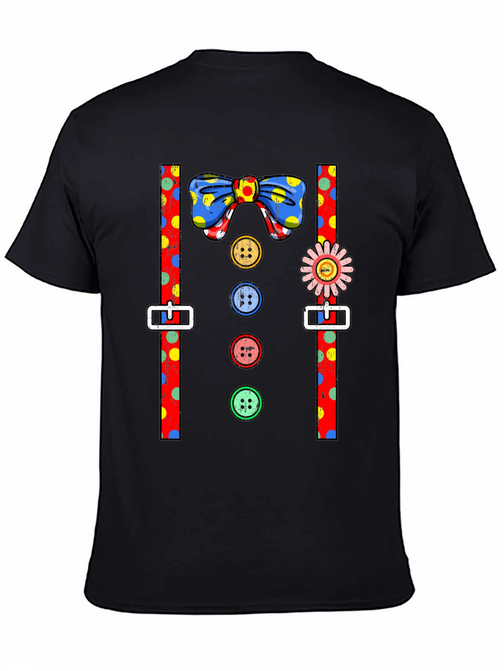 Clown Costume T-Shirt Bowtie Suspenders Buttons