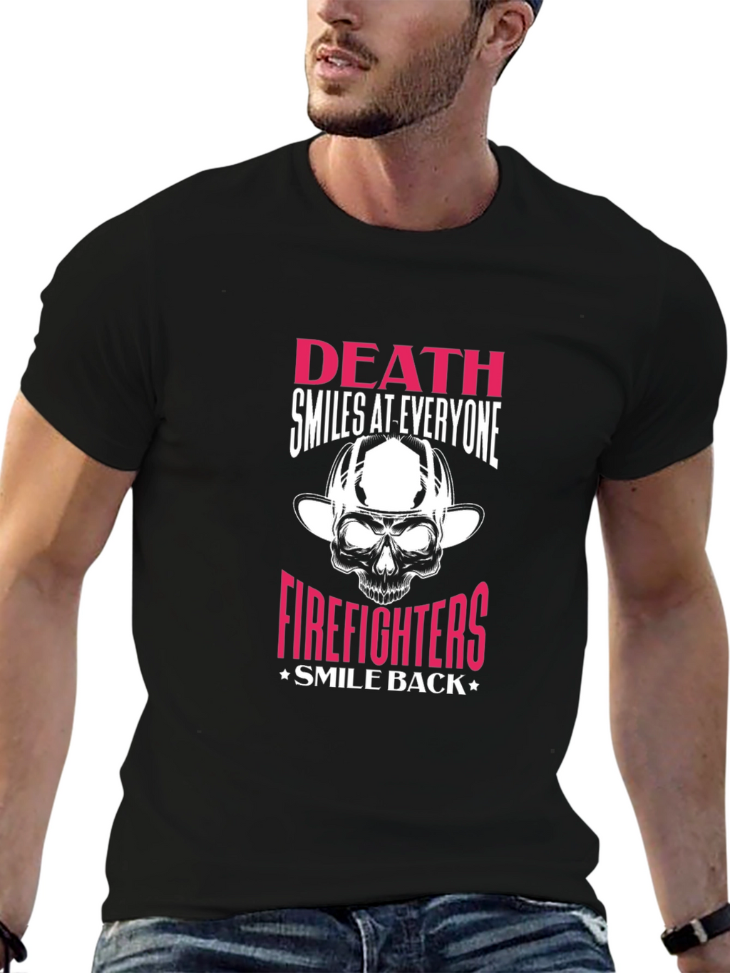Firefighter Skull Graphic T-Shirt - Death Smiles At Everyone