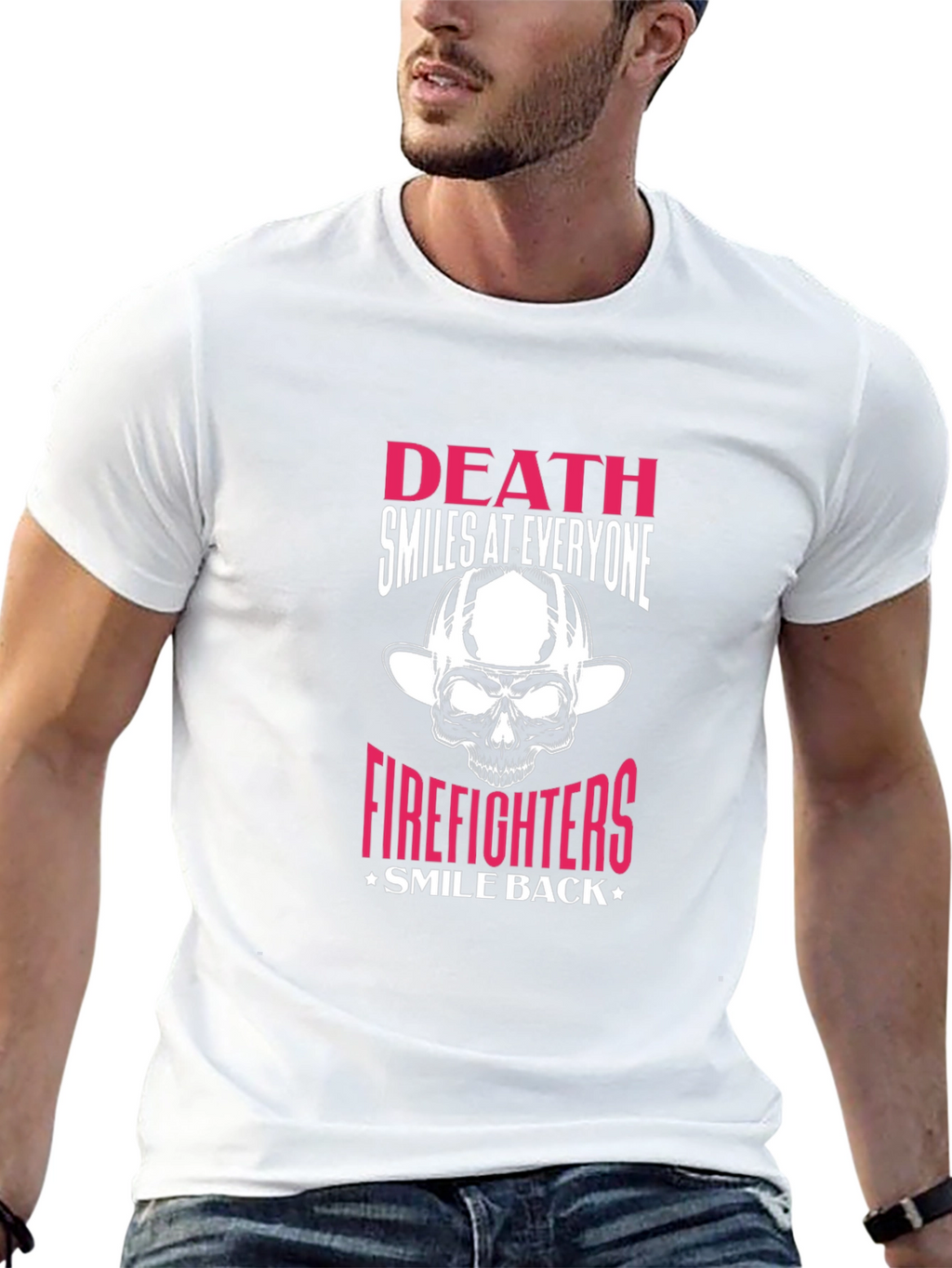 Firefighter Skull Graphic T-Shirt - Death Smiles At Everyone