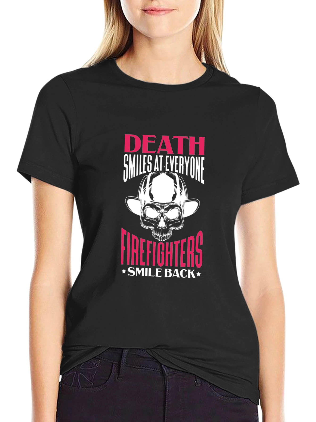 Firefighter Skull Graphic T-Shirt - Death Smiles At Everyone