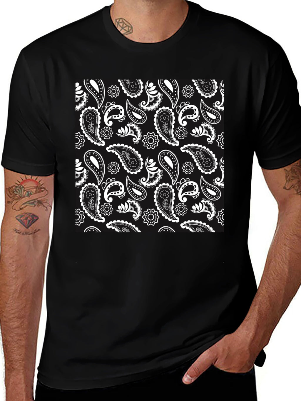 Paisley Pattern Black T-Shirt