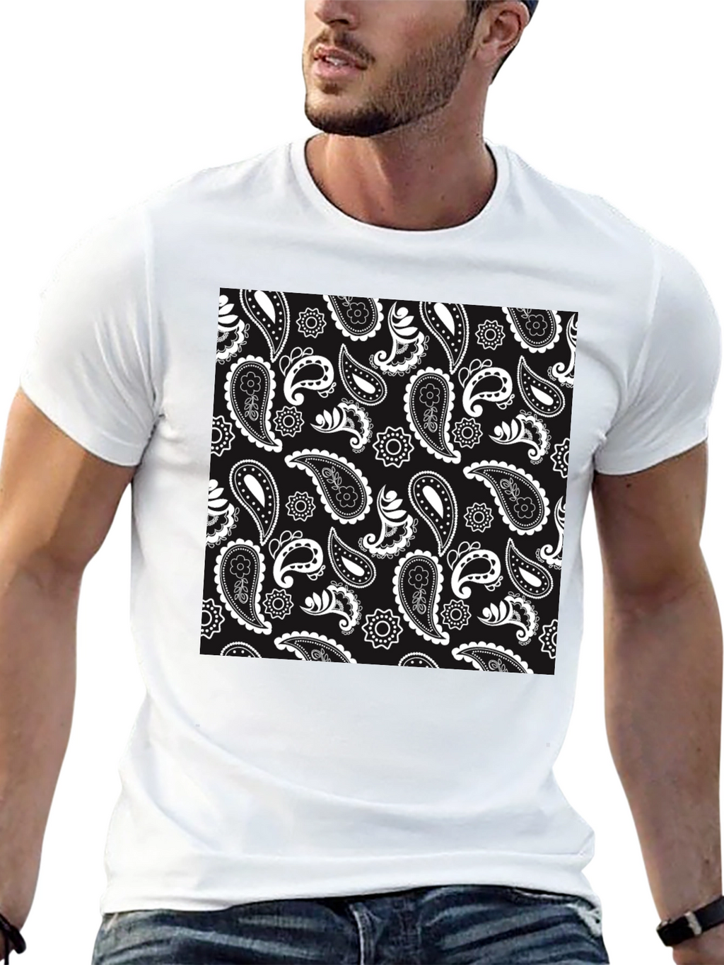 Paisley Pattern Black T-Shirt