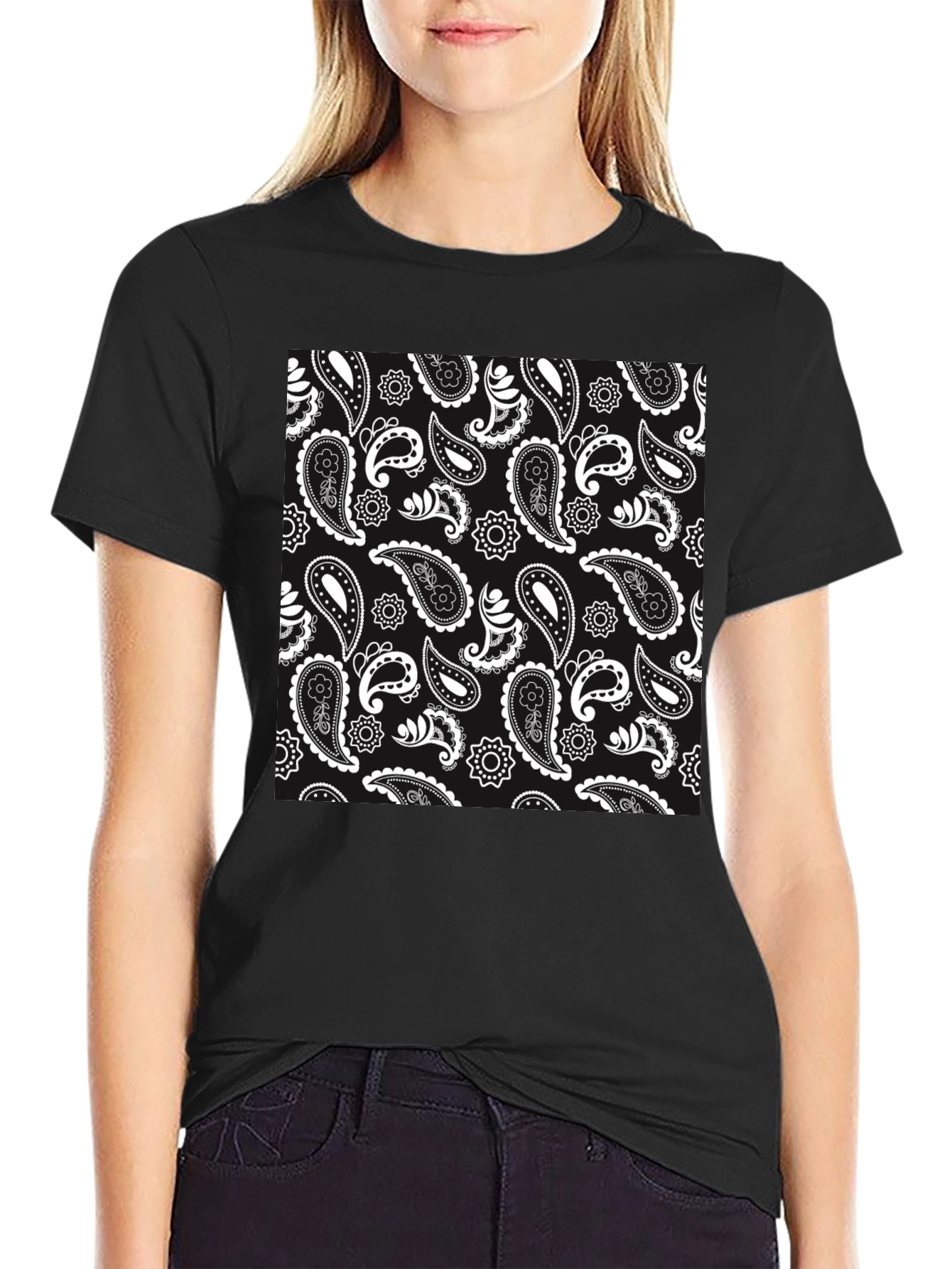 Paisley Pattern Black T-Shirt