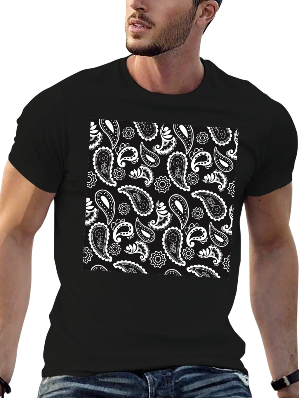 Paisley Pattern Black T-Shirt