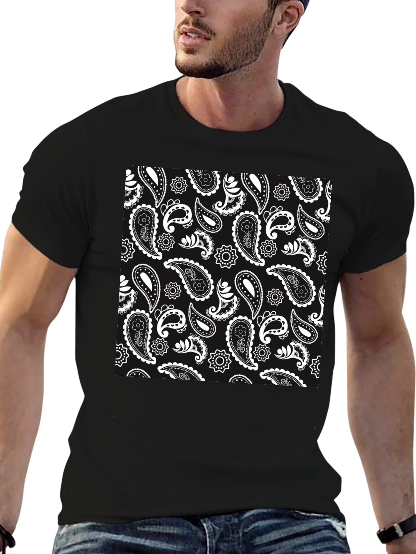 Paisley Pattern Black T-Shirt