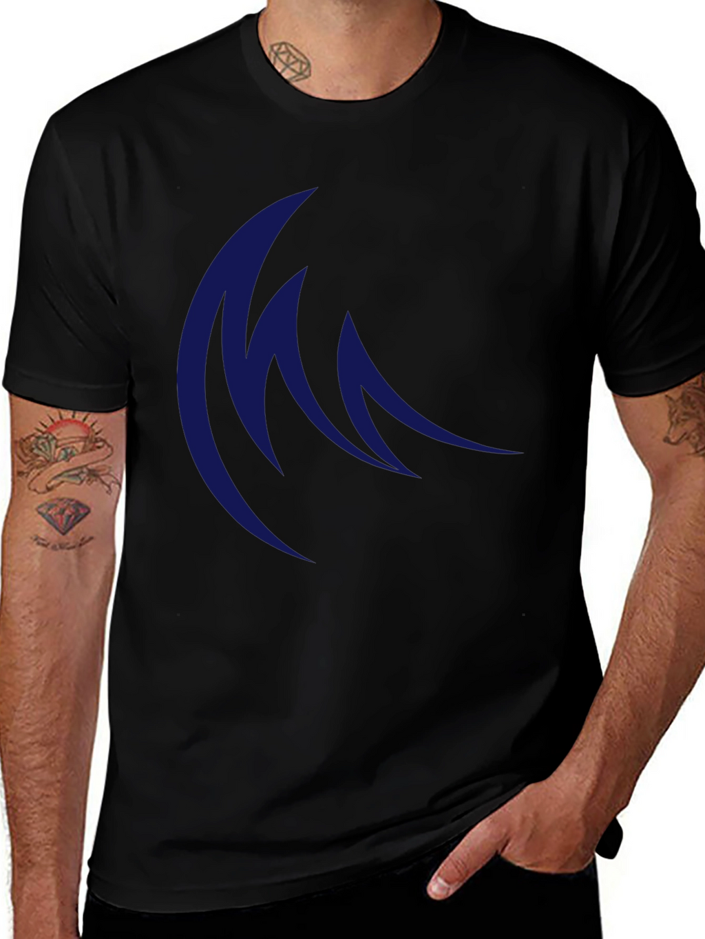 Mens Black T-Shirt with Abstract Blue Design
