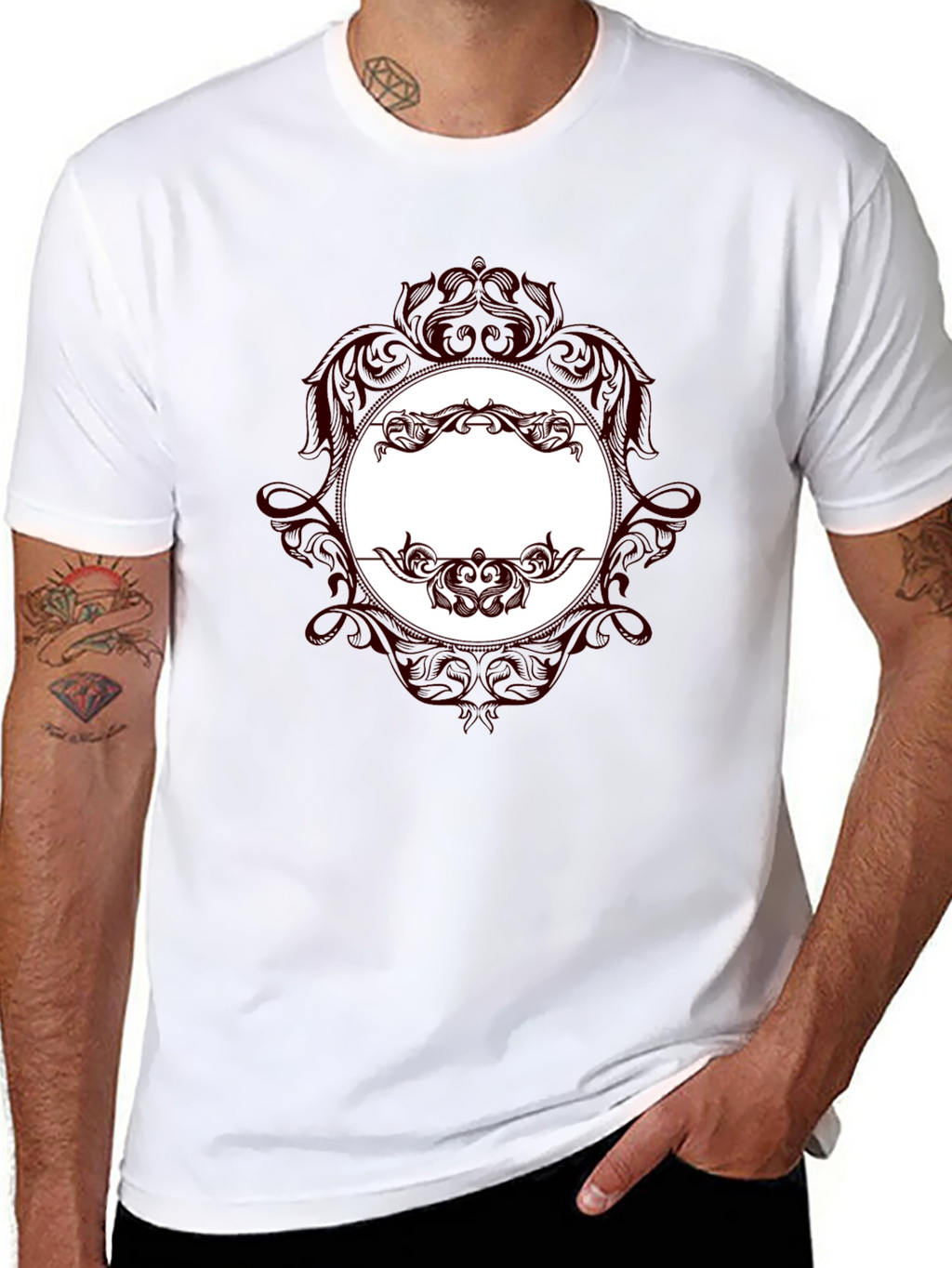 Elegant Black T-Shirt with Ornate Design