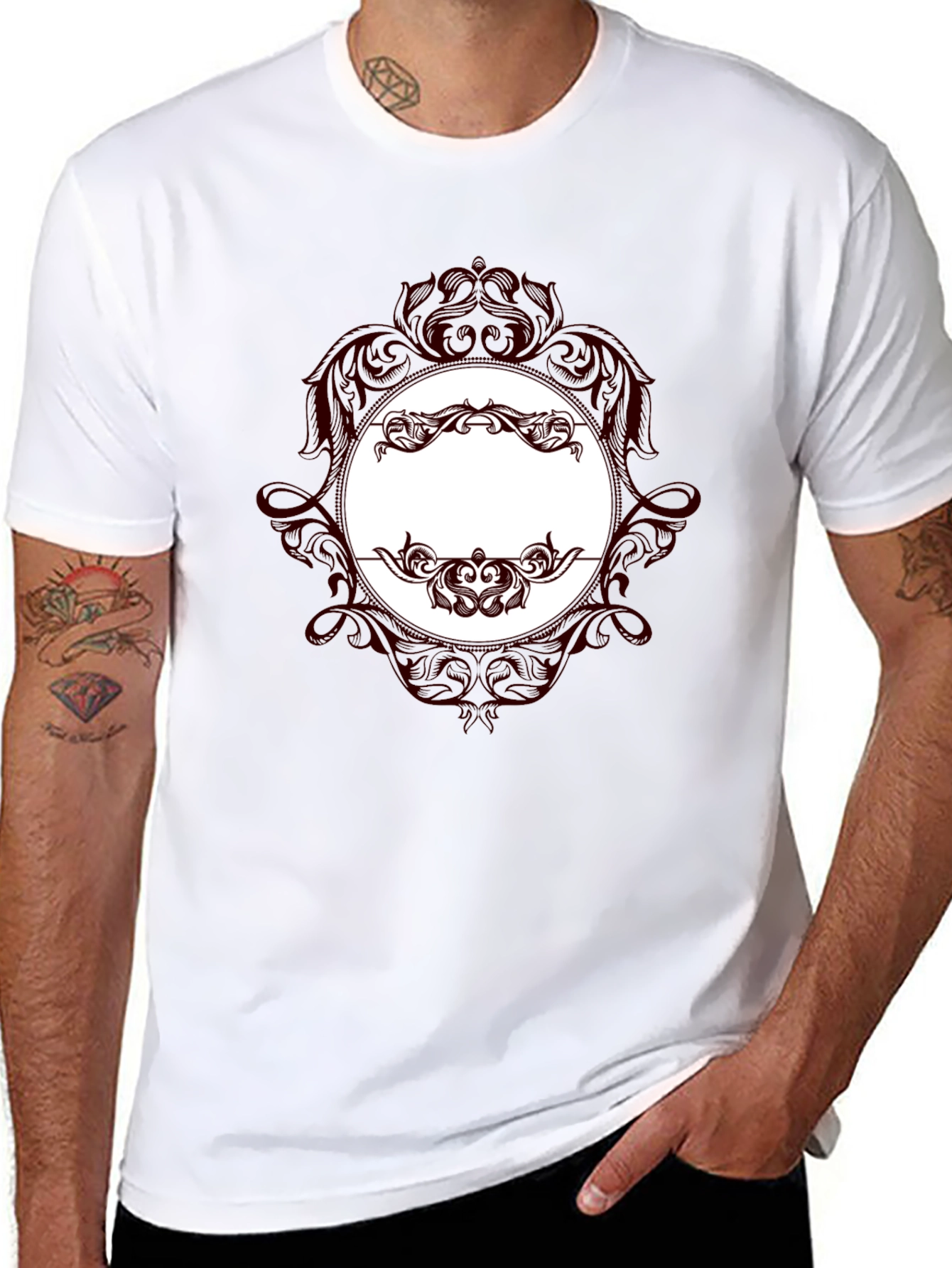 Elegant Black T-Shirt with Ornate Design