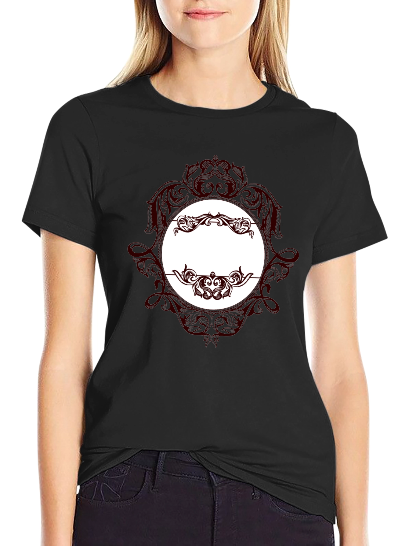 Elegant Black T-Shirt with Ornate Design