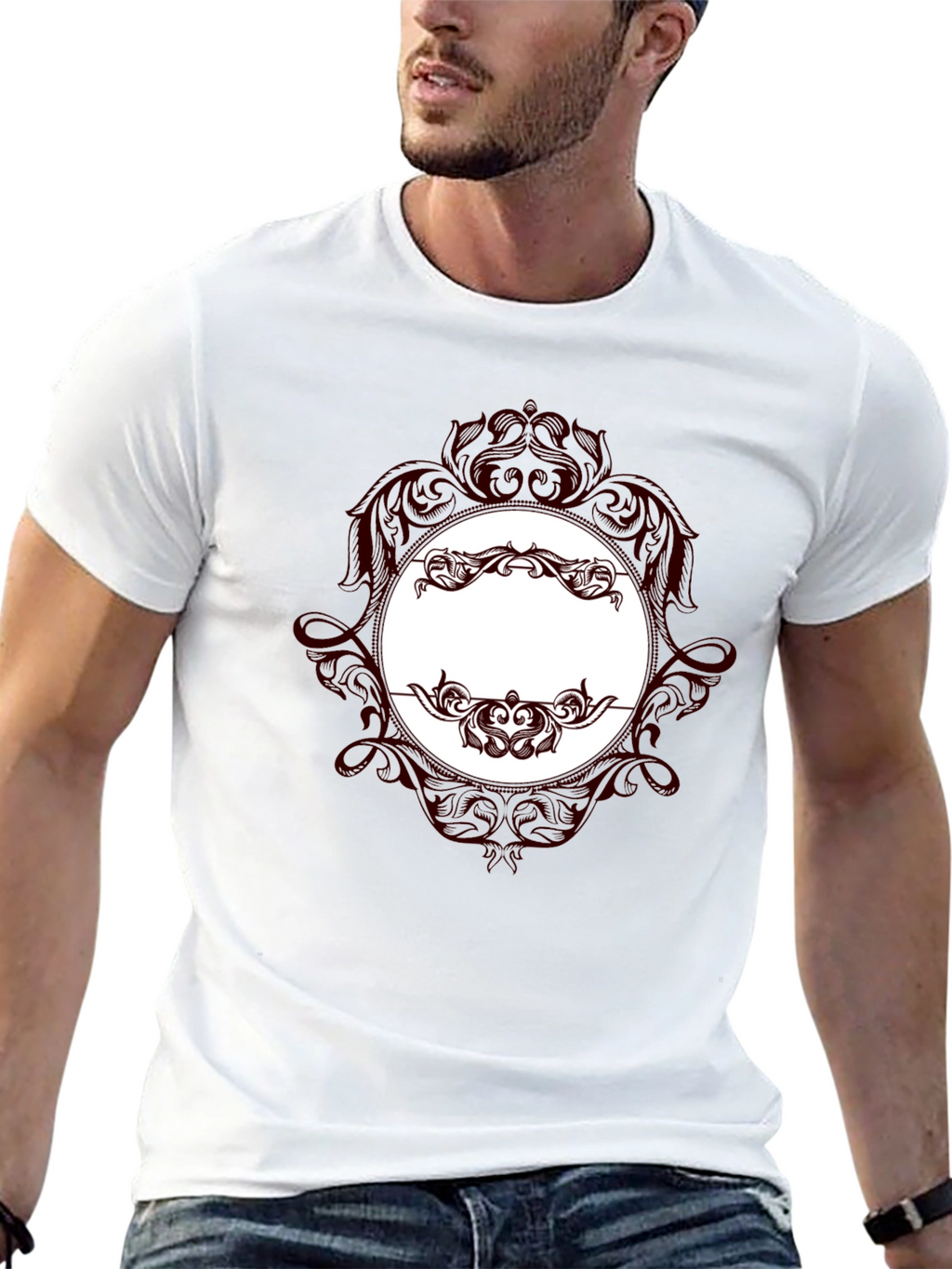 Elegant Black T-Shirt with Ornate Design