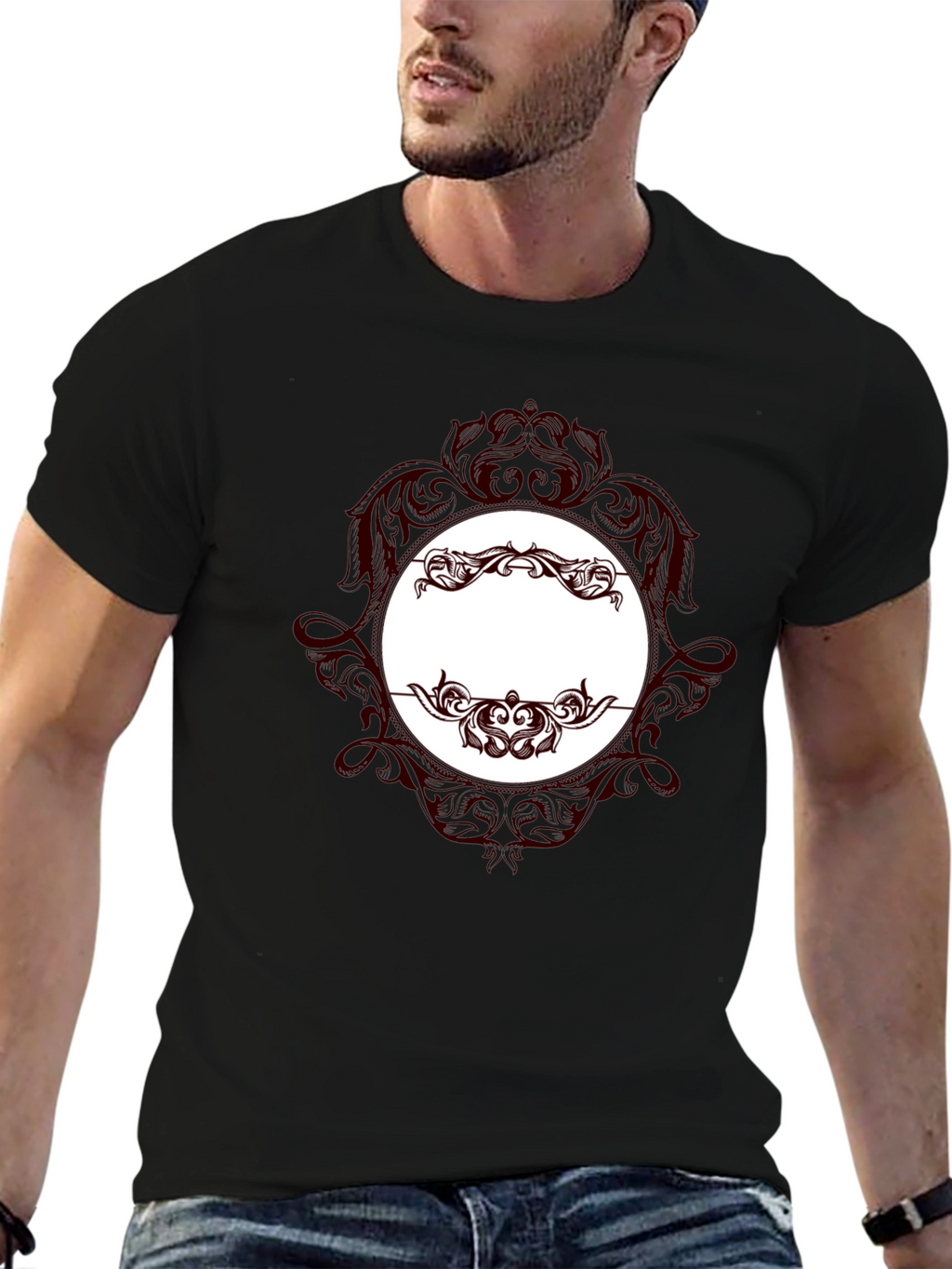 Elegant Black T-Shirt with Ornate Design