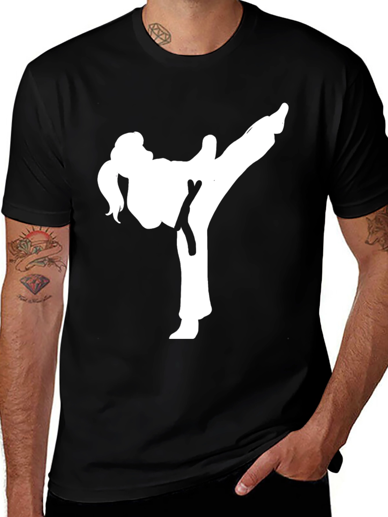 Karate Kick Graphic Tee - Black Cotton