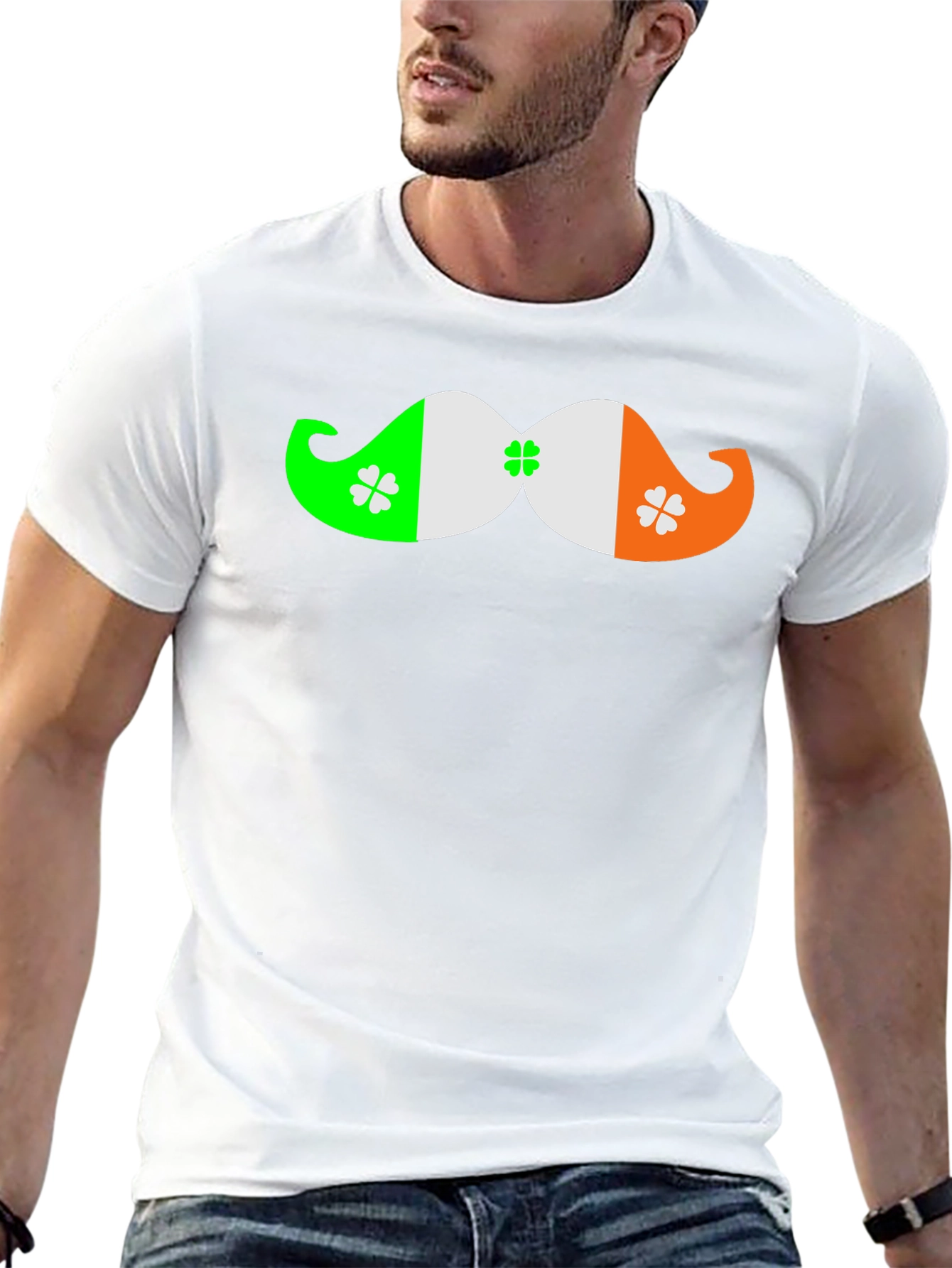St. Patricks Day Mustache Clover Black T-Shirt