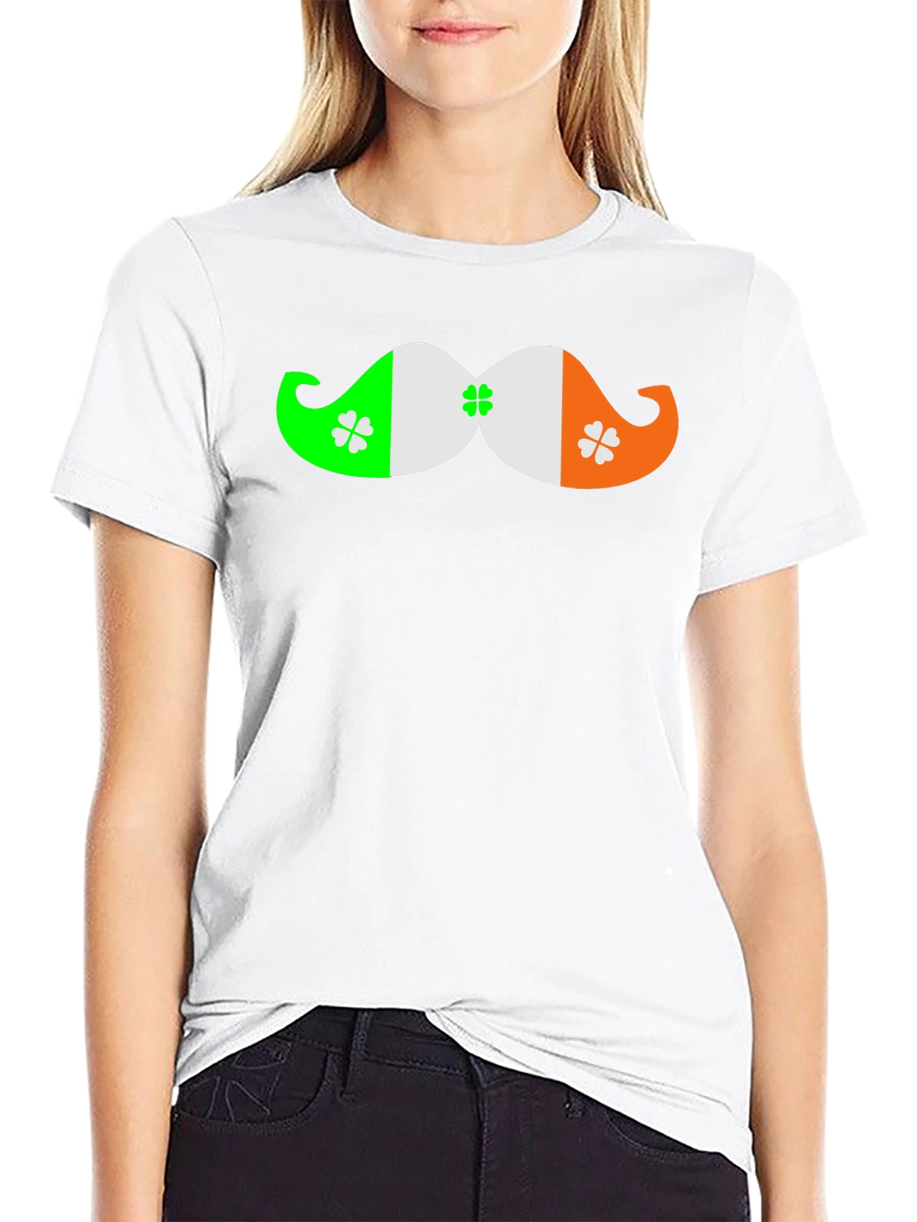 St. Patricks Day Mustache Clover Black T-Shirt