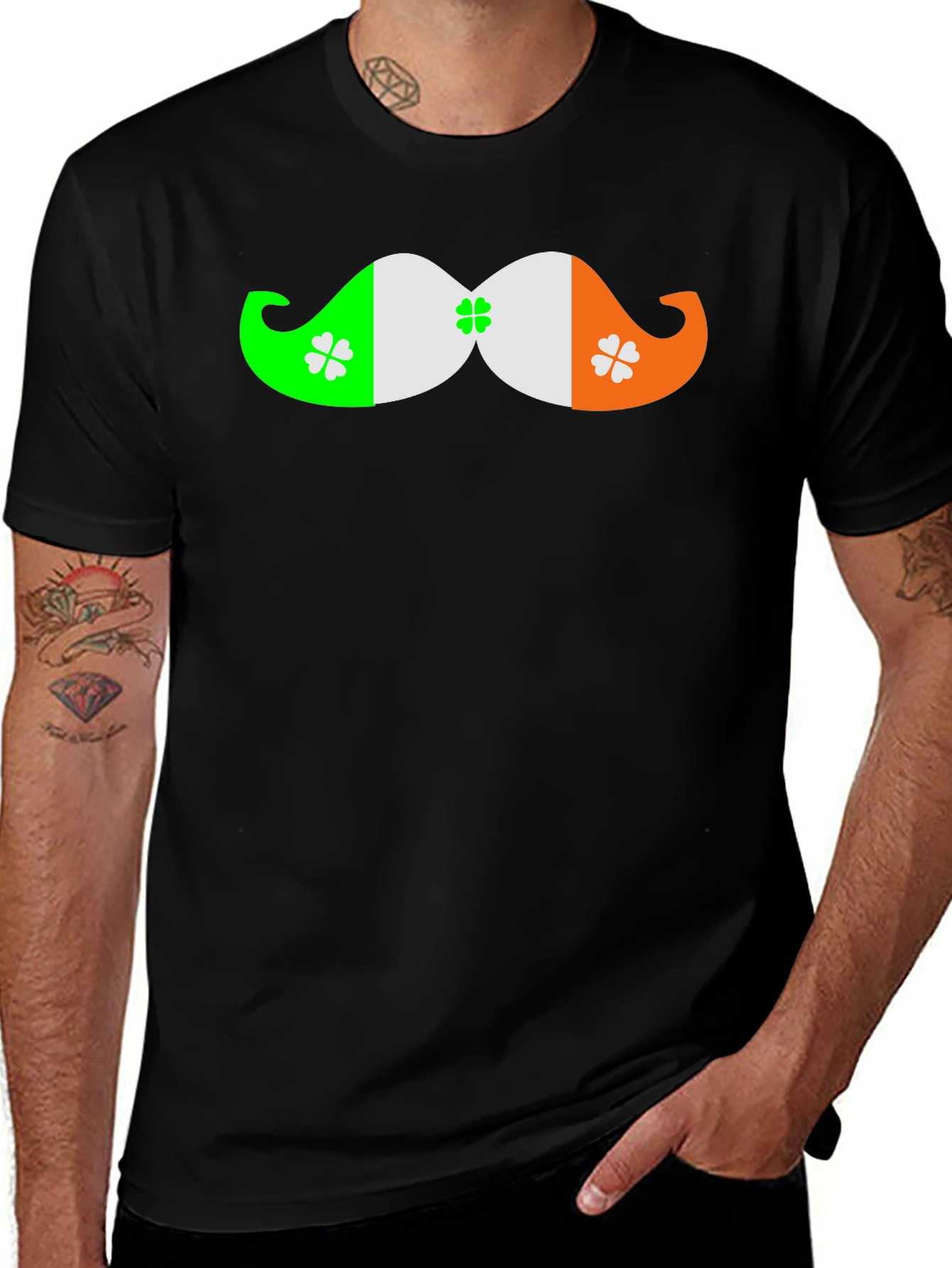 St. Patricks Day Mustache Clover Black T-Shirt