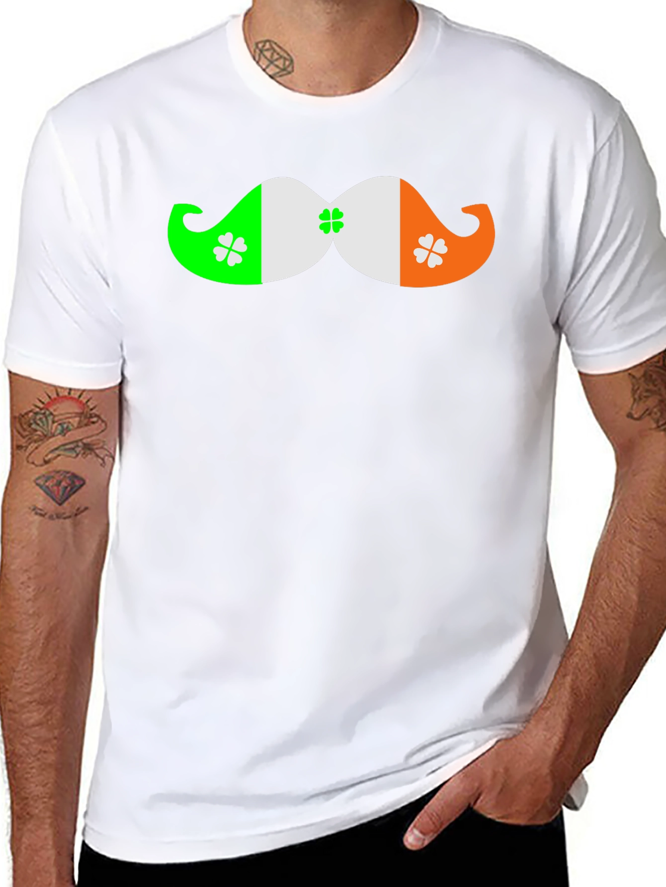St. Patricks Day Mustache Clover Black T-Shirt