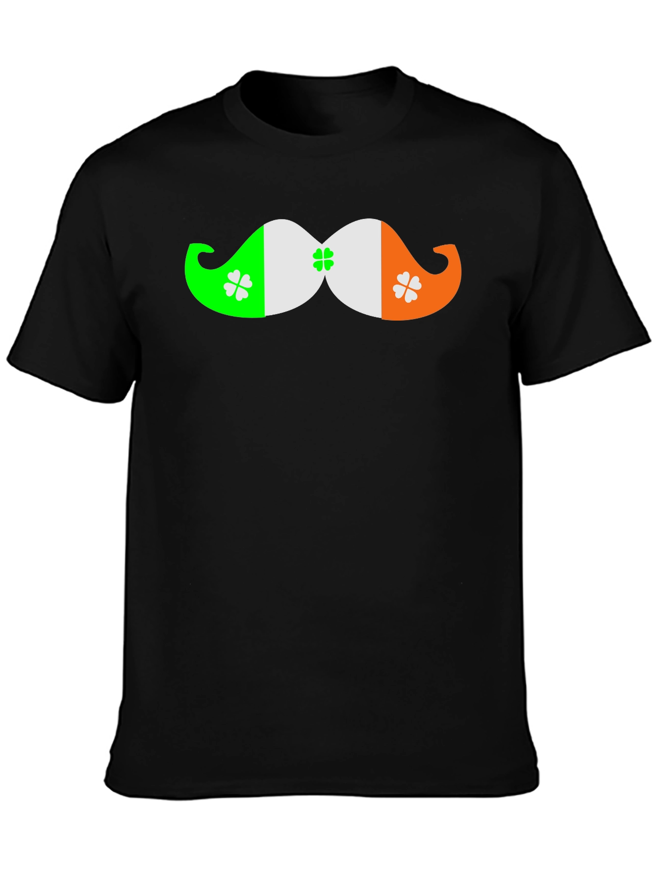 St. Patricks Day Mustache Clover Black T-Shirt