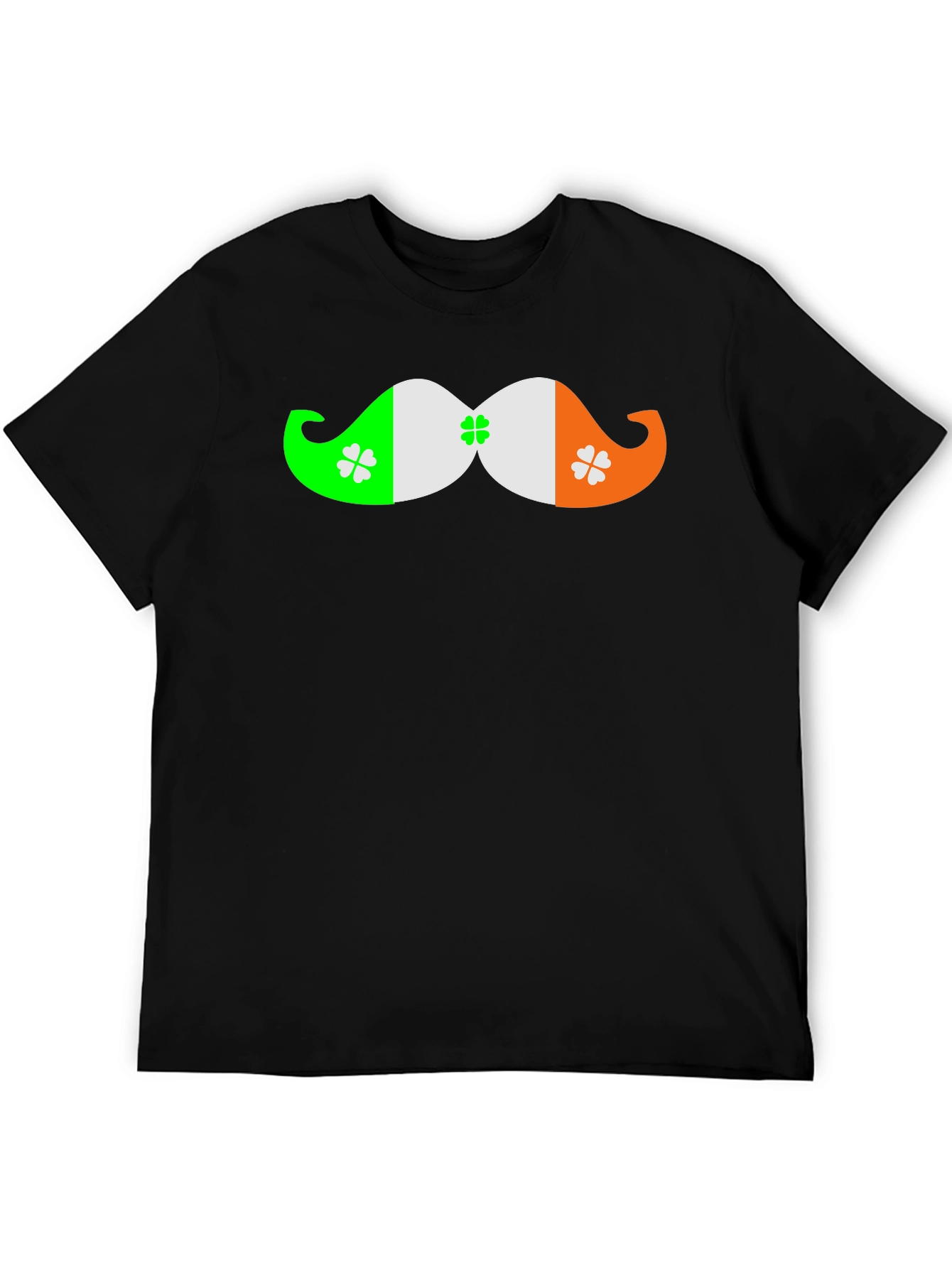 St. Patricks Day Mustache Clover Black T-Shirt