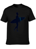 Surfer Silhouette Graphic Tee - Trendy Black T-Shirt