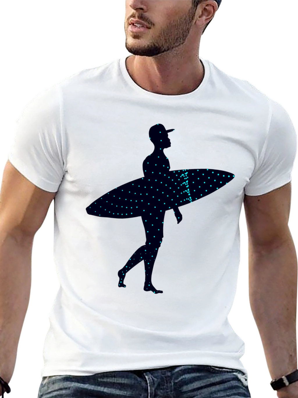 Surfer Silhouette Graphic Tee - Trendy Black T-Shirt