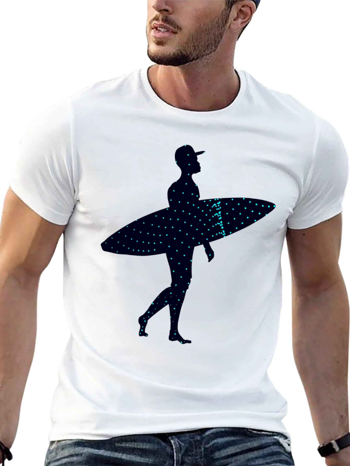 Surfer Silhouette Graphic Tee - Trendy Black T-Shirt