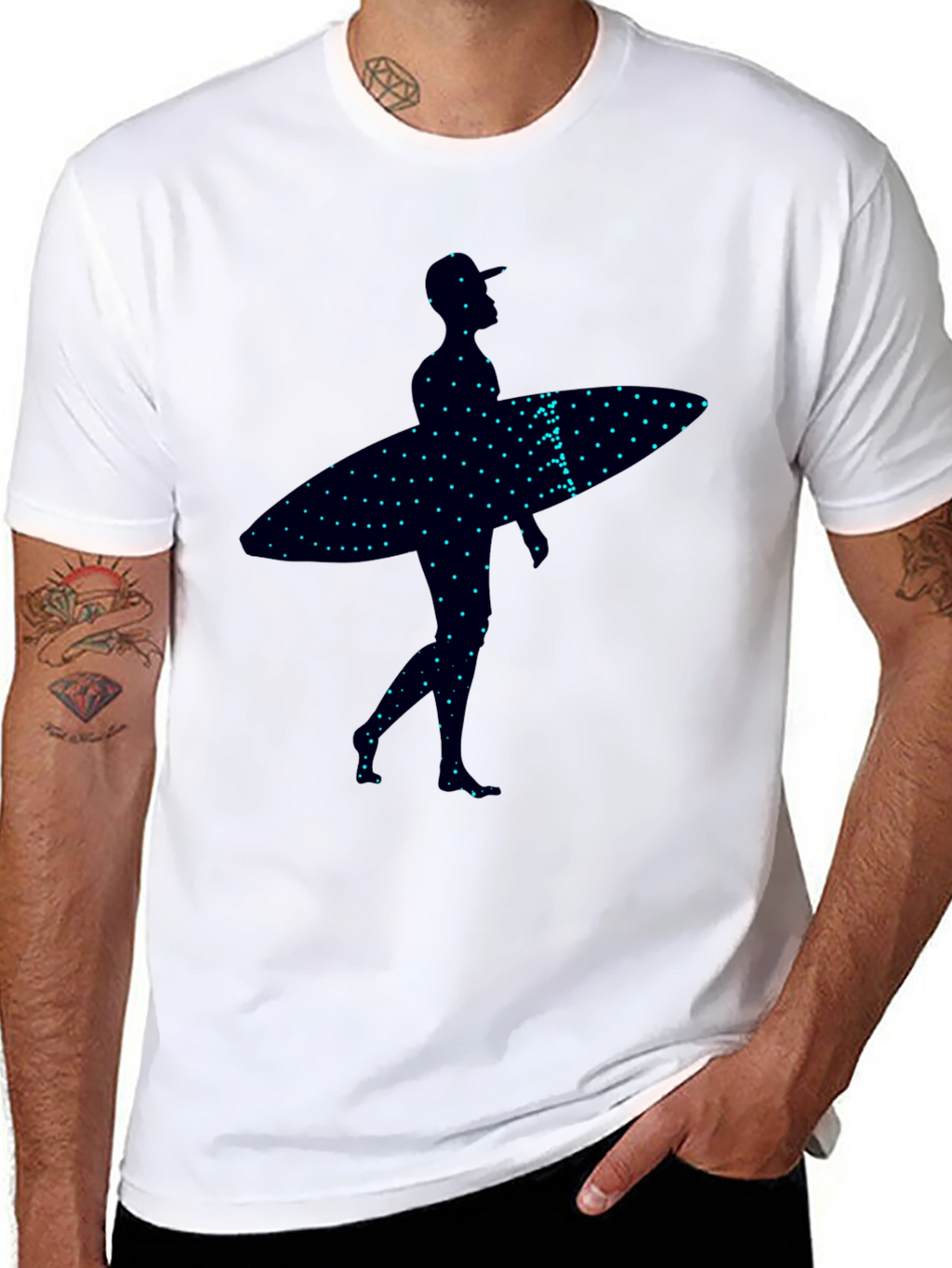 Surfer Silhouette Graphic Tee - Trendy Black T-Shirt