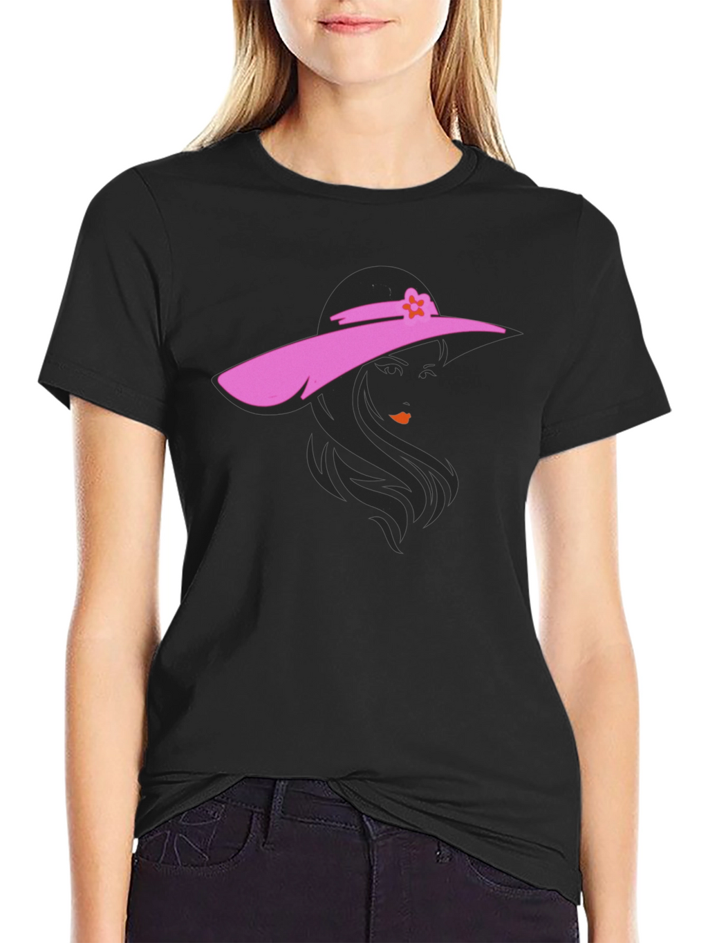 Lady in Hat Graphic T-Shirt - Stylish Casual Tee