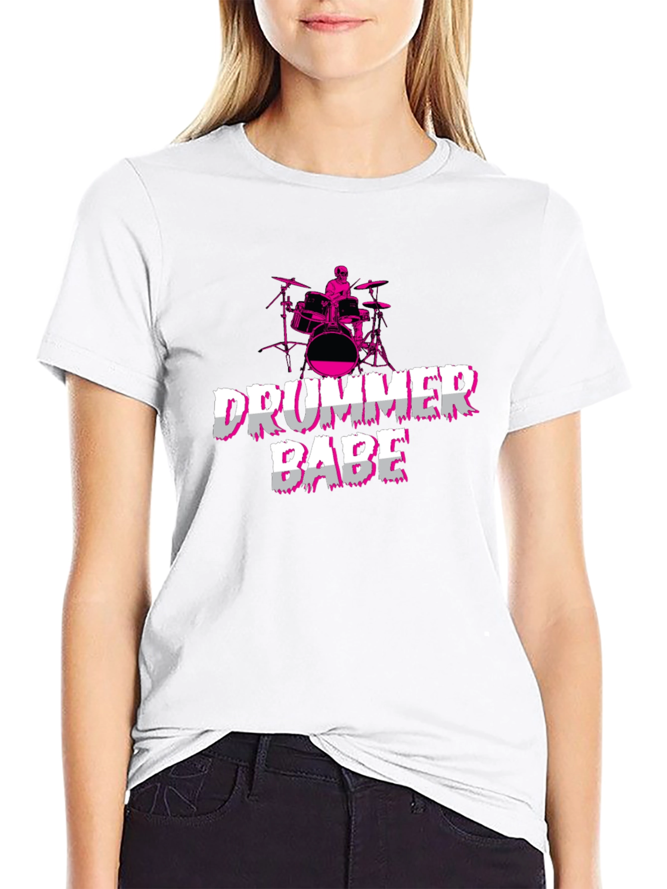 Drummer Babe Black T-Shirt - Music Lover Tee