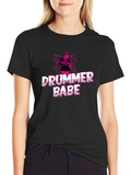 Drummer Babe Black T-Shirt - Music Lover Tee