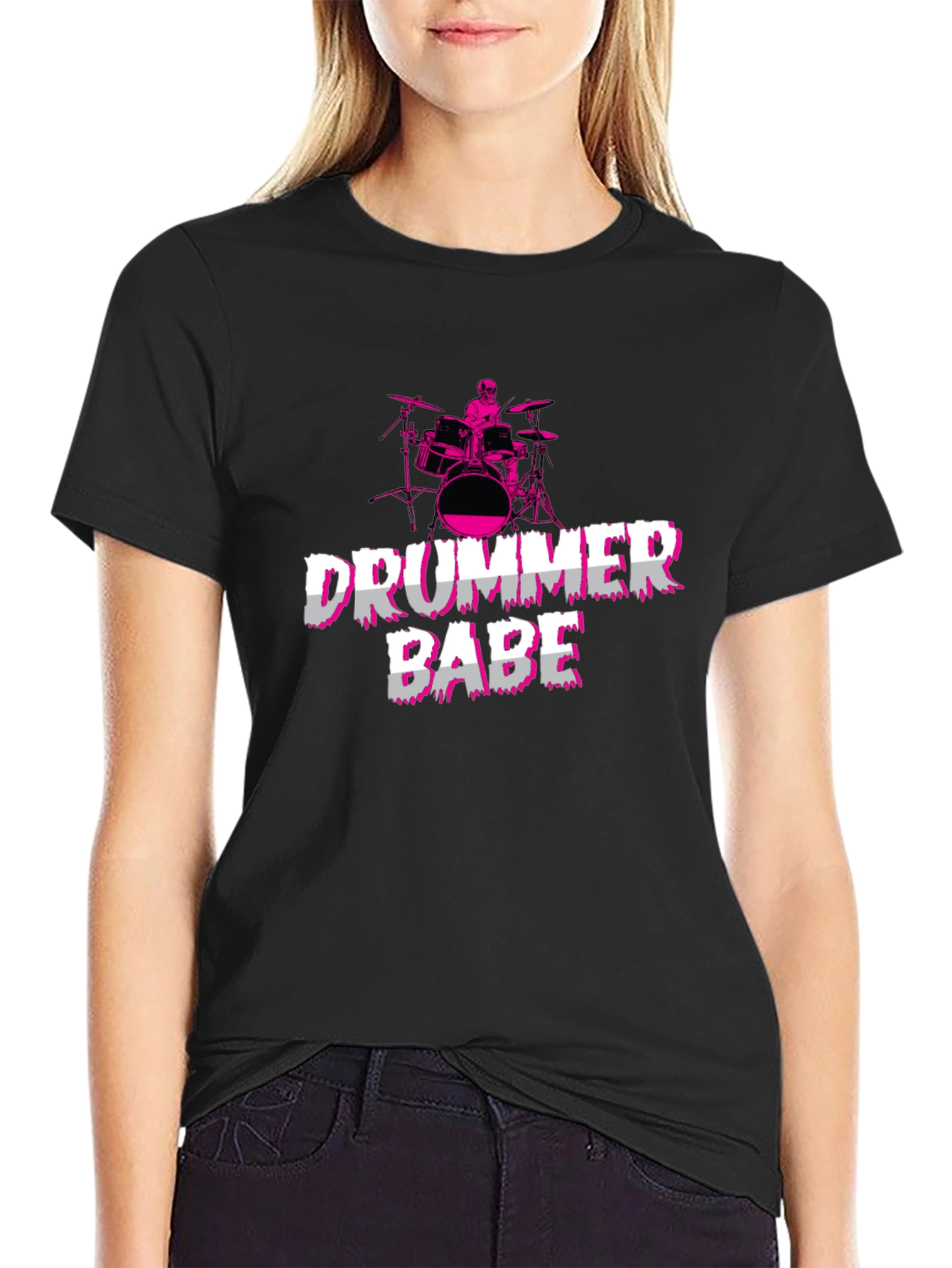 Drummer Babe Black T-Shirt - Music Lover Tee