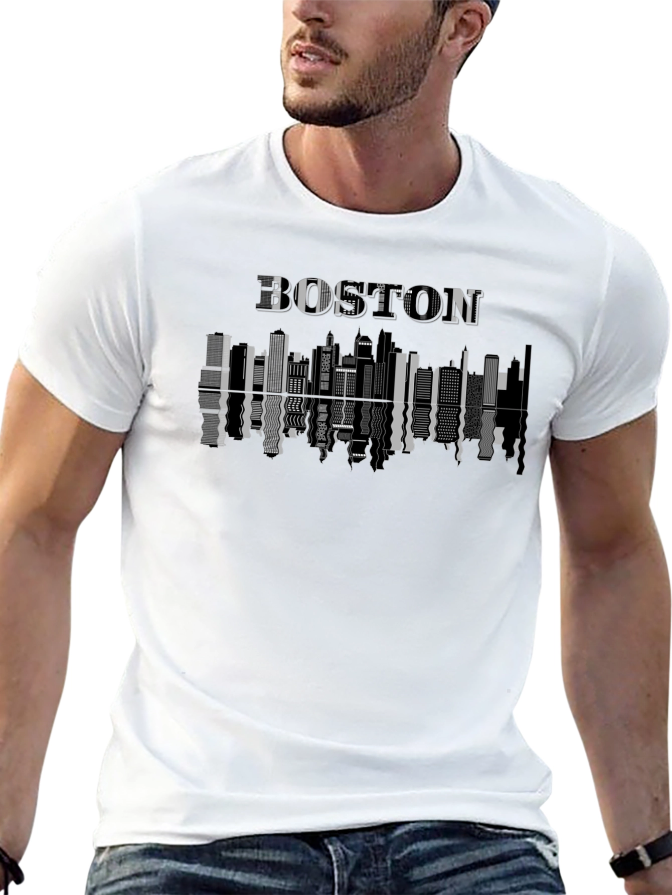 Boston Skyline Graphic Print T-Shirt