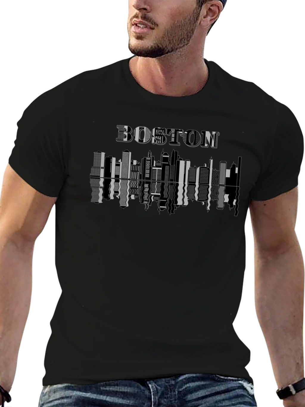 Boston Skyline Graphic Print T-Shirt