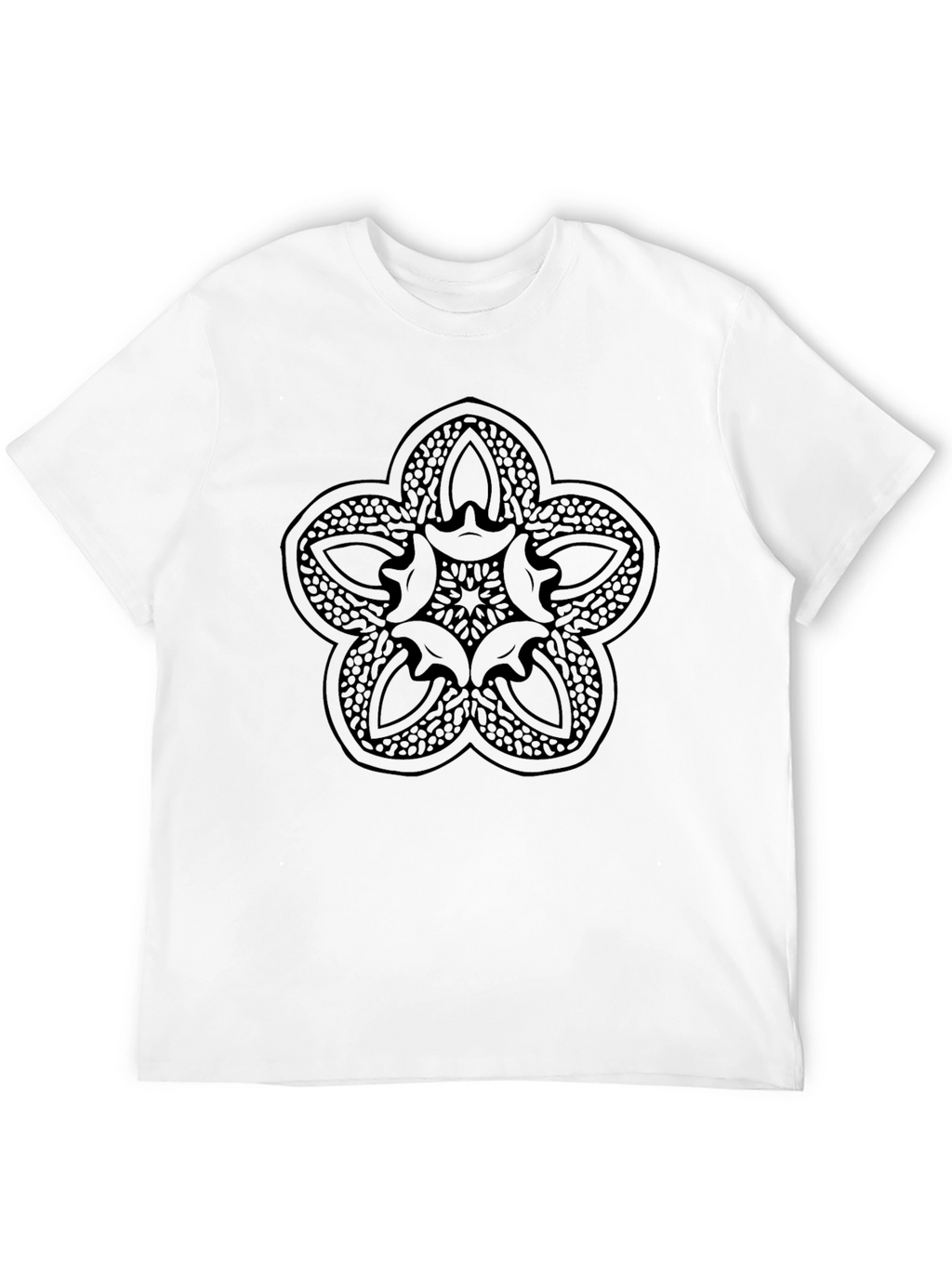 Mens Black Graphic Tee - Abstract Flower Design