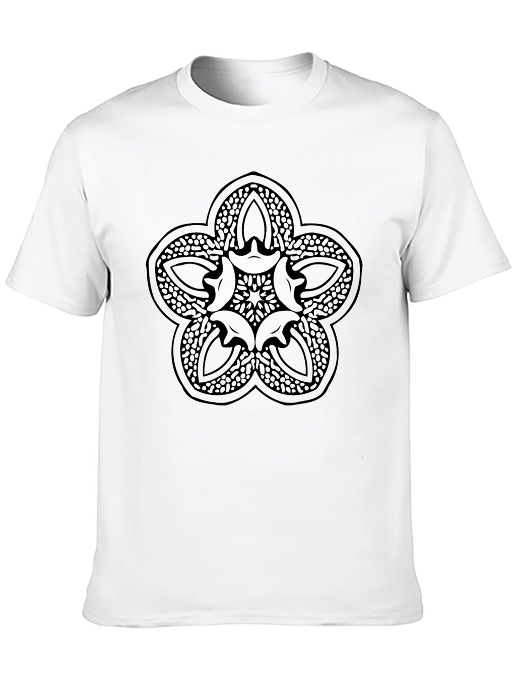 Mens Black Graphic Tee - Abstract Flower Design