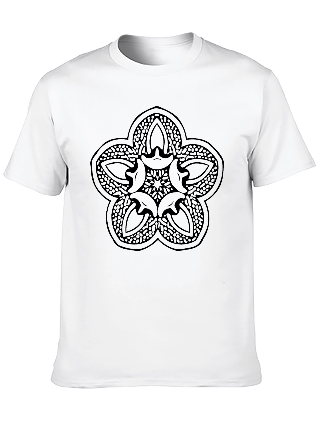 Mens Black Graphic Tee - Abstract Flower Design