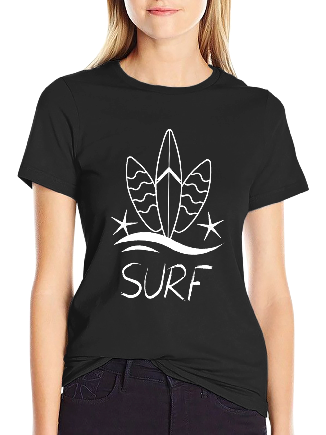 Surfboard Graphic Tee - Black Cotton T-Shirt