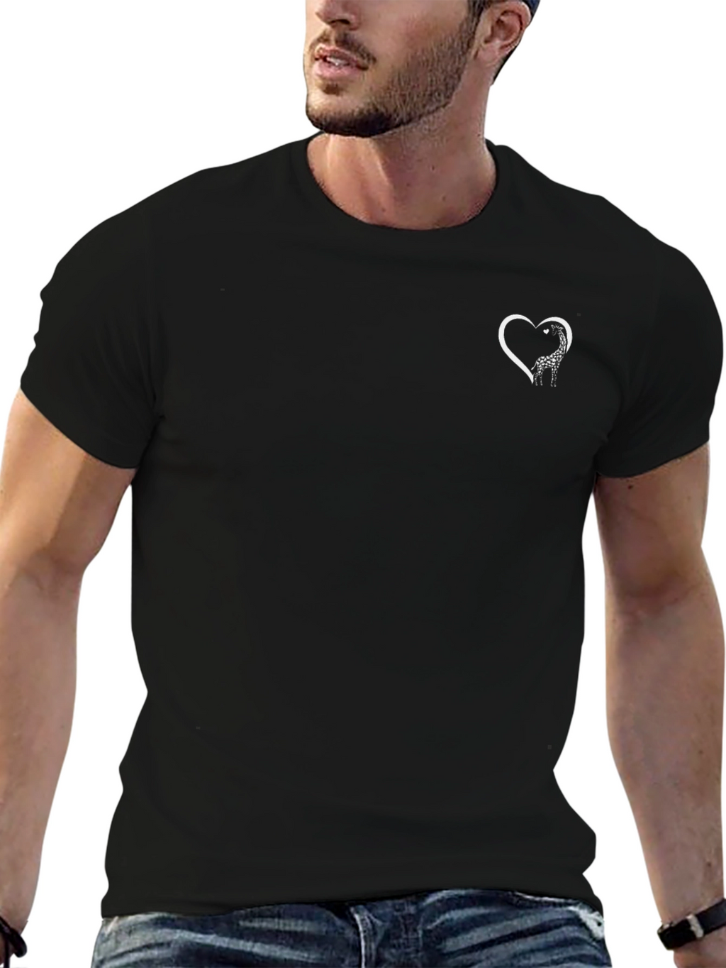 Giraffe Heart Graphic Tee - Black Cotton Blend T-Shirt