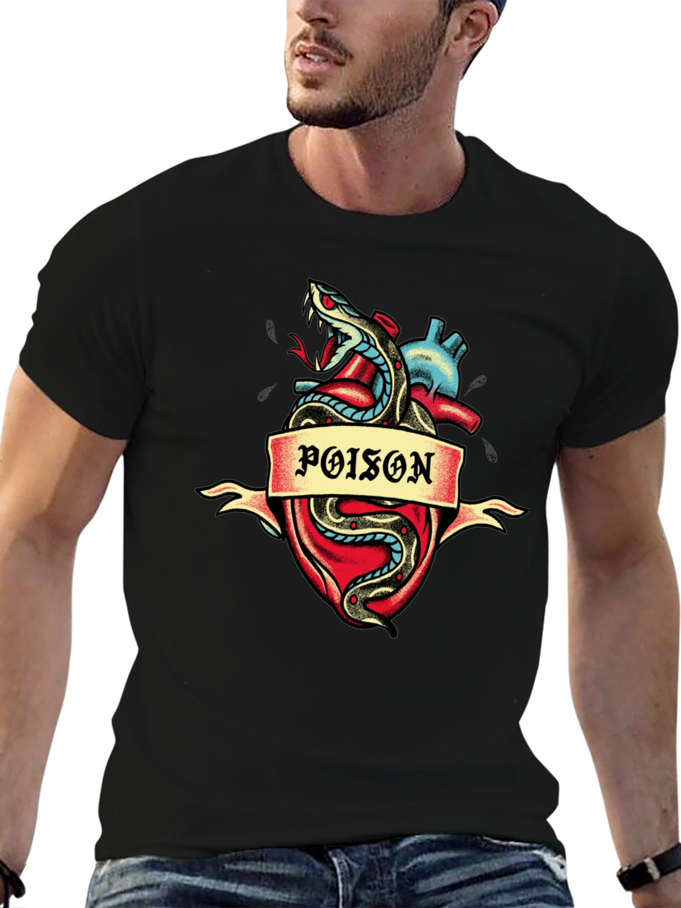 Poison Heart Snake Graphic Tee - Dark Style