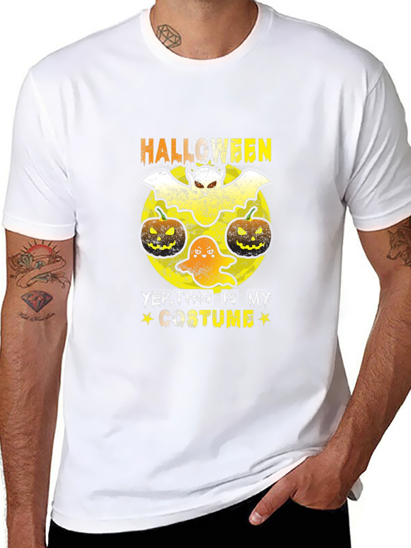 Halloween Costume T-Shirt: Bat Ghost and Pumpkins