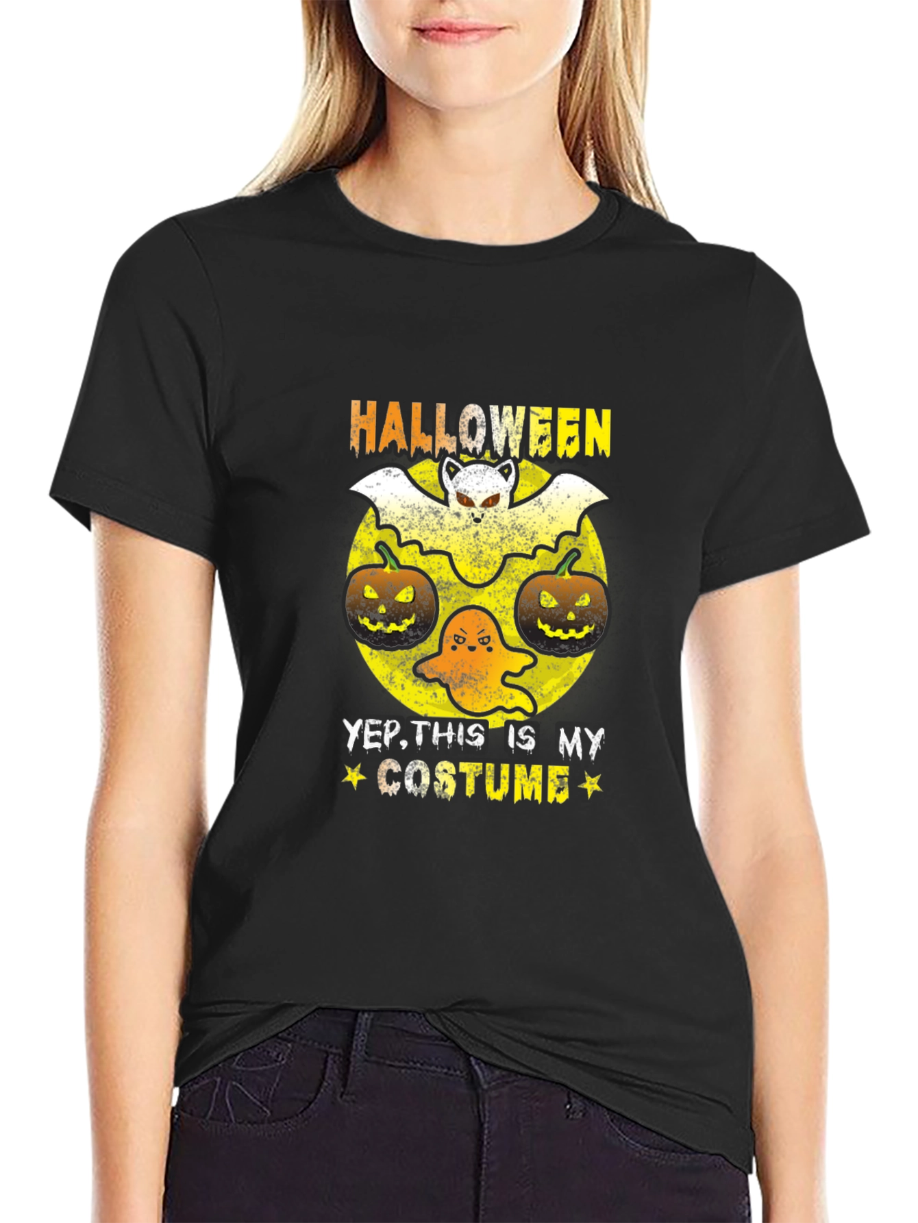 Halloween Costume T-Shirt: Bat Ghost and Pumpkins
