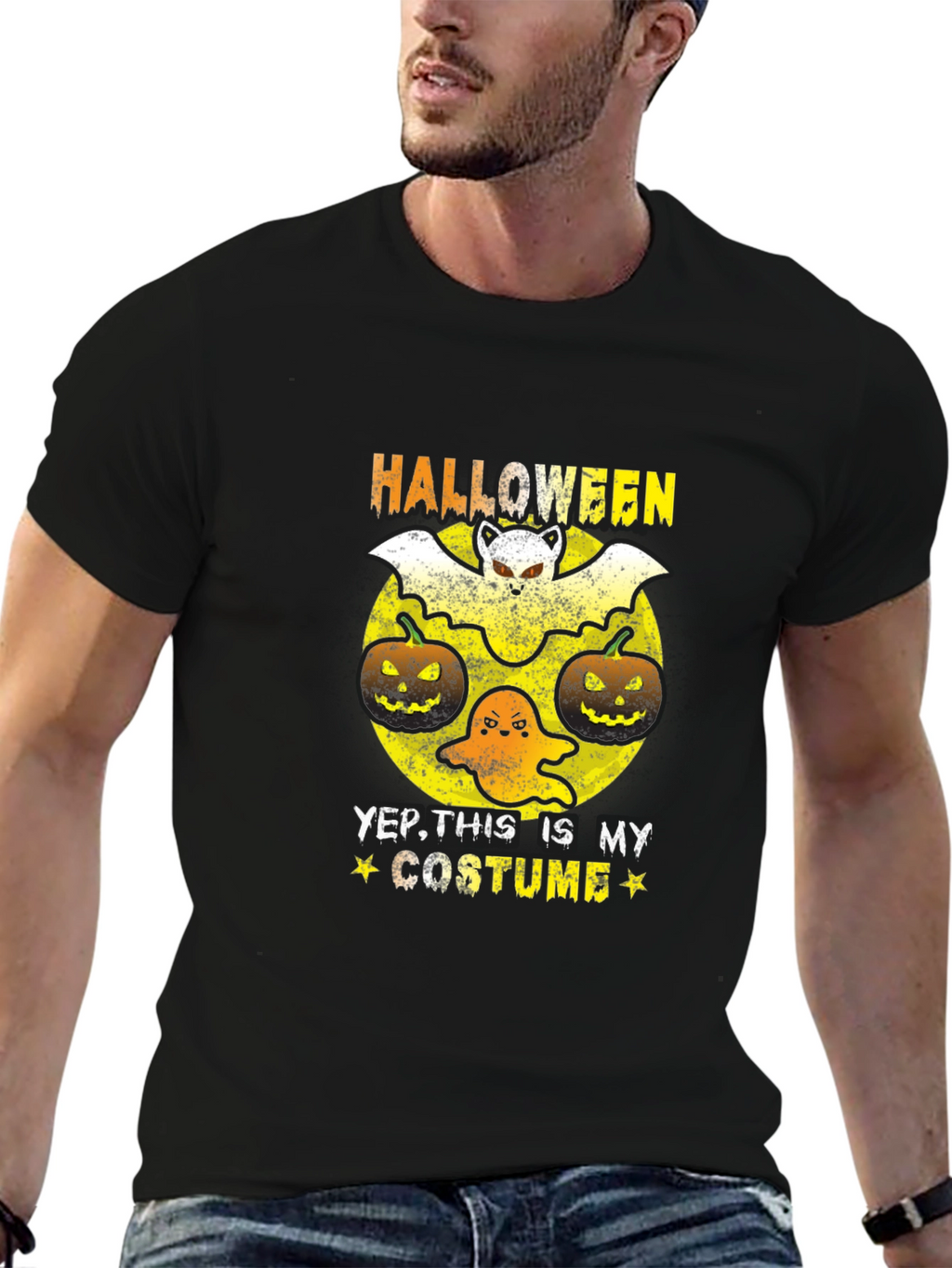 Halloween Costume T-Shirt: Bat Ghost and Pumpkins