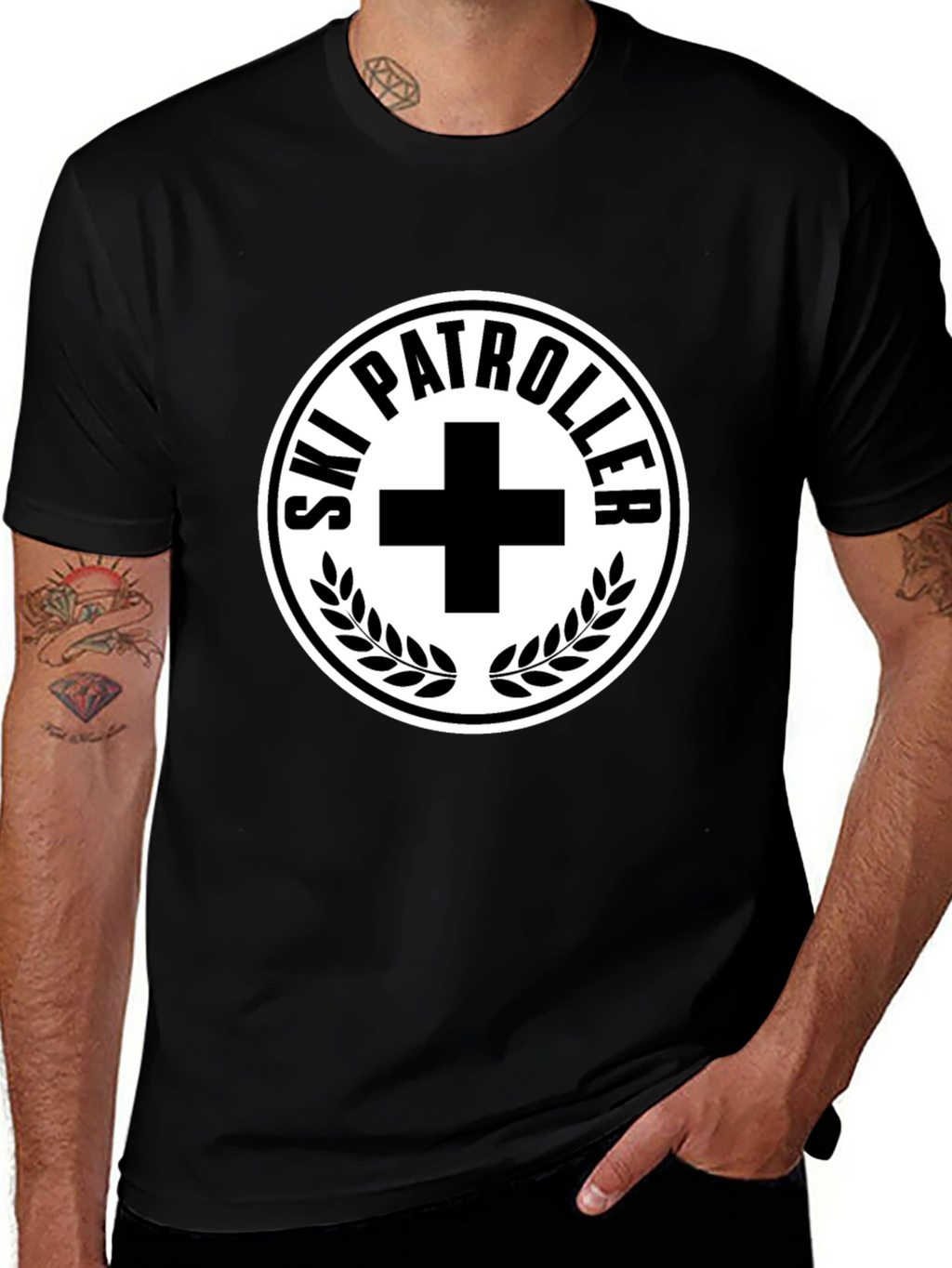 Ski Patrol T-Shirt - Black with White Emblem