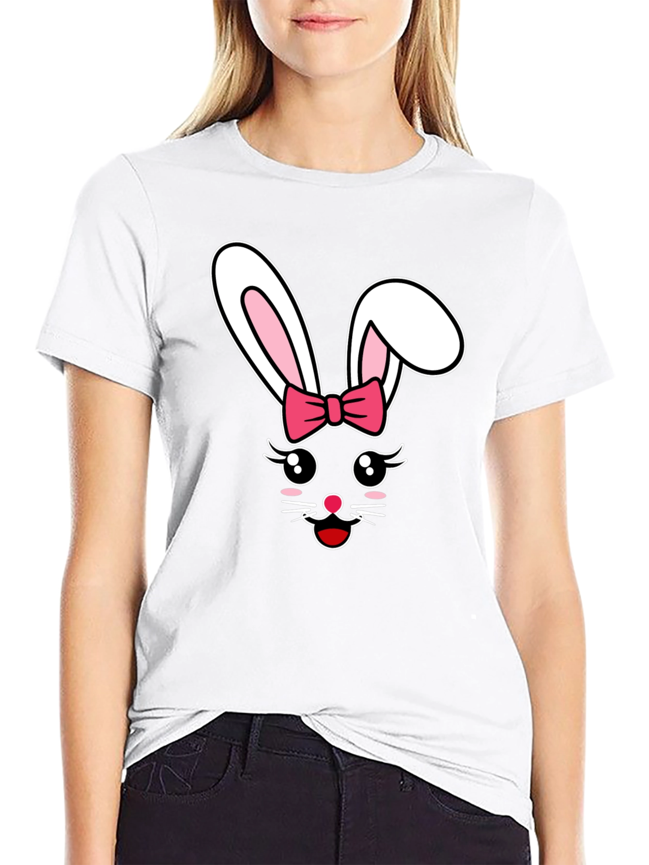 Cute Easter Bunny Bow Graphic T-Shirt