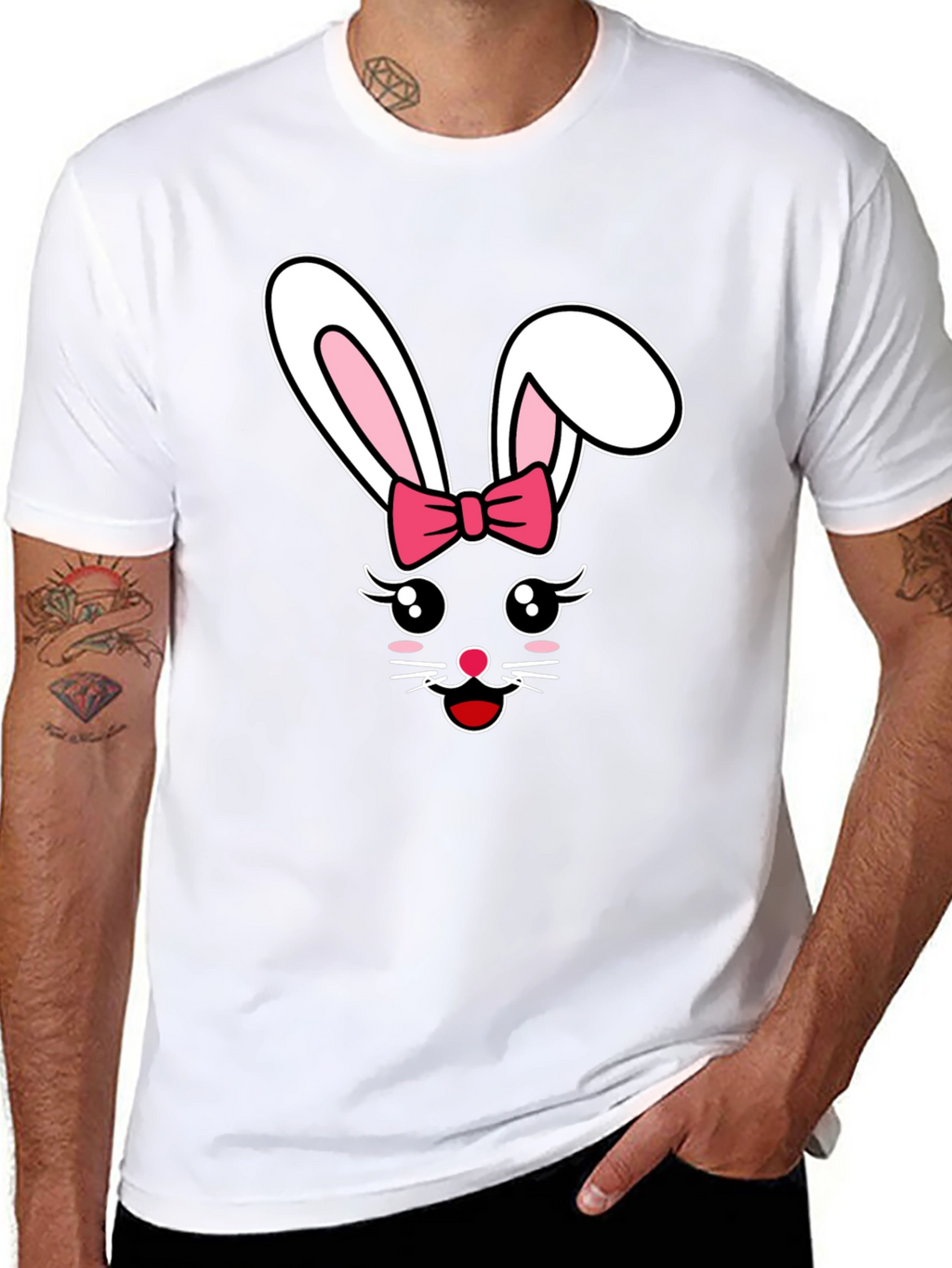 Cute Easter Bunny Bow Graphic T-Shirt