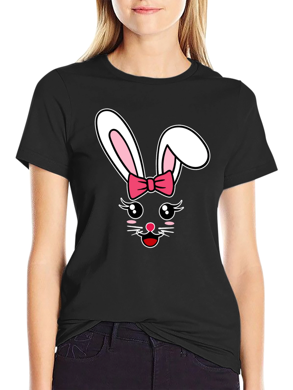 Cute Easter Bunny Bow Graphic T-Shirt