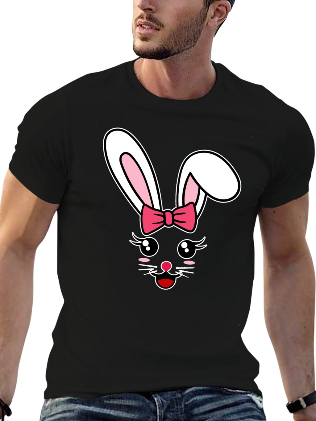 Cute Easter Bunny Bow Graphic T-Shirt
