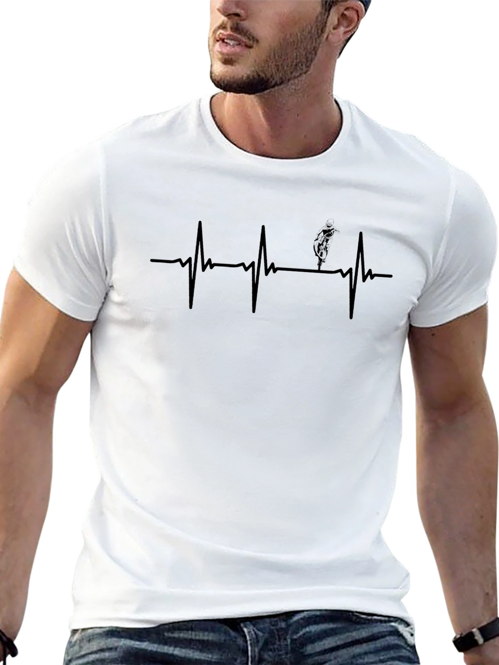 Mens Black Mountain Biking Heartbeat T-Shirt