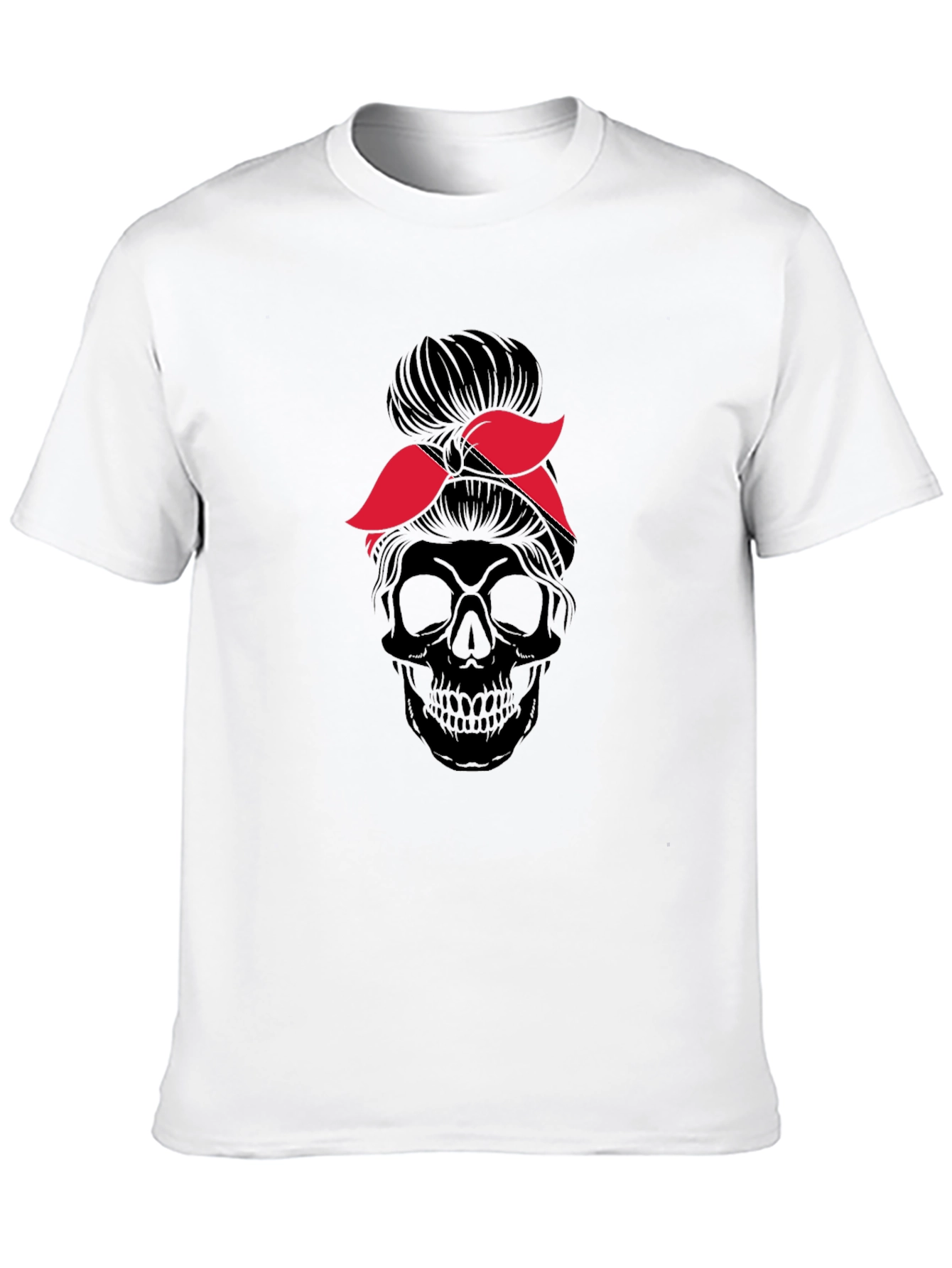 Skull Messy Bun T-Shirt - Graphic Tee